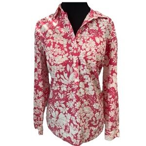 Talbots Floral Button Up Shirt Top Blouse Flowers Tropical Size 4 Small